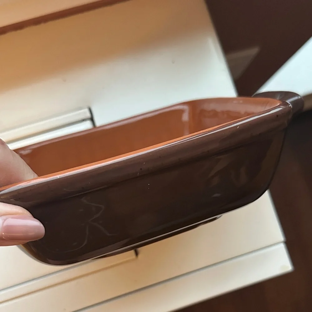 Pier 1 Two/Tone Brown Ceramic Baking Dish with Handles Made in Italy